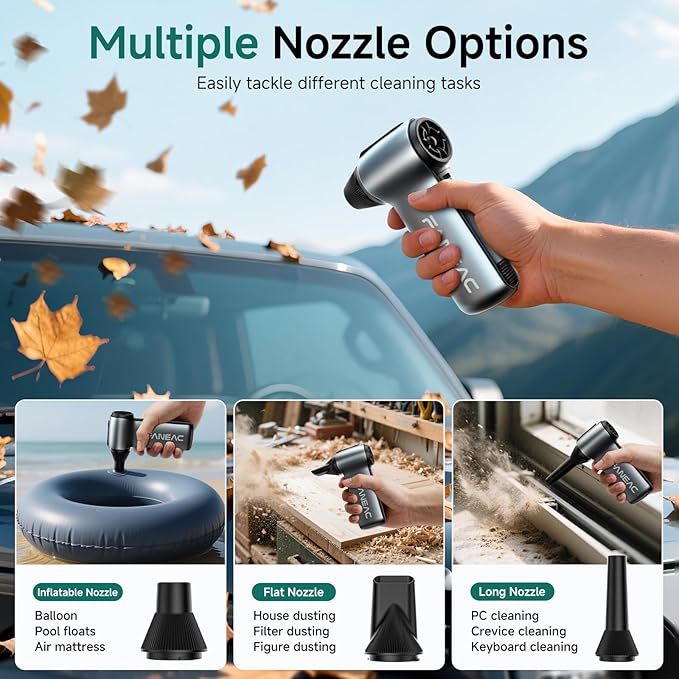 FANEAC X115 Compressed Air Duster - 130000RPM Ultra Power Electric Air Duster, 3-Gear Speed Mini Dust Blower for Computer, Keyboard, Electronics Indoor and Outdoor
