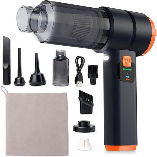 Creims 13000PA Portable Car Handheld Cordless Vacuum Cleaner with High Powerful Mini Cordless Car Vacuum 6800mAh Battery, 10 Nozzles, Rubber Paint Material for Car, Home, Pet Cleaning（Black Orange）