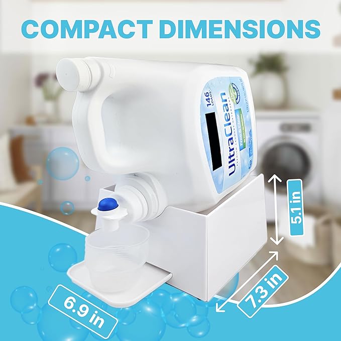 TidyFriend No-Spill Liquid Laundry Detergent Dispenser Holder, Laundry Soap Dispenser Holder with Drip Tray for Laundry Room Organization, Angled Downward Slope for Easy Pouring (No Strap, Ivory)