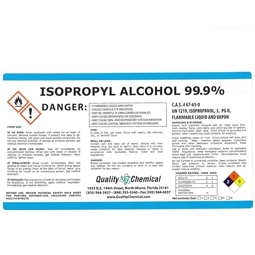 Quality Chemical - Super Premium - 99.9% Pure Isopropyl Alcohol (IPA) - Made in The USA - (1) 128 Fl Oz Bottle - Concentrated Isopropyl Alcohol with Dispensing Pump (Combo)