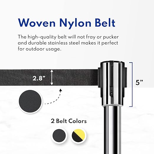 New Star Foodservice 54606 Stanchions, 36-Inch Height, 6.5-Foot Retractable Belt, Set of 2, Silver Belt