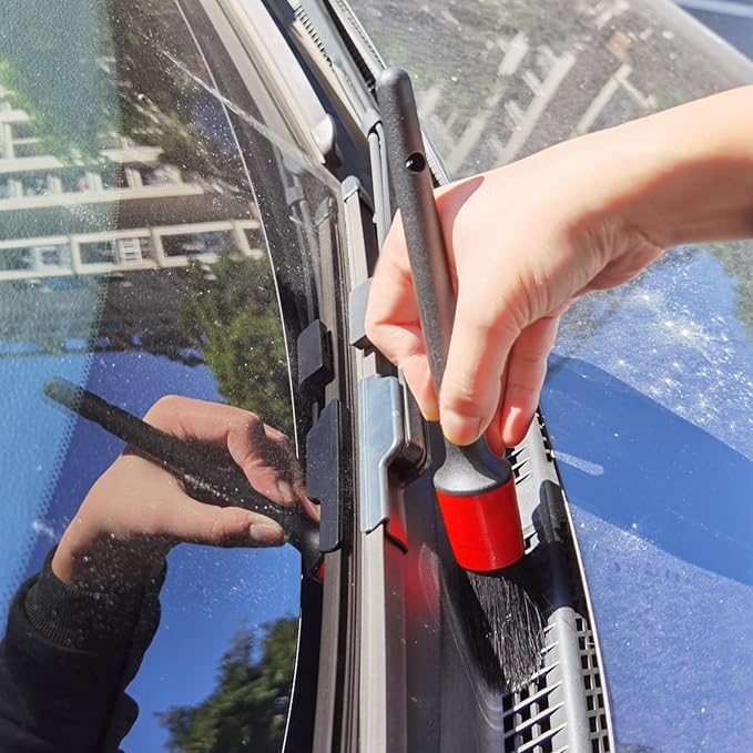 femryer Car Detailing Brush Set of 5 - Soft Boar Hair, Car Wash Brush, Wheel Cleaner Brush, Car Dust Brush, Car Interior Leather Seat and Vent Brush, Car Detailing Kit