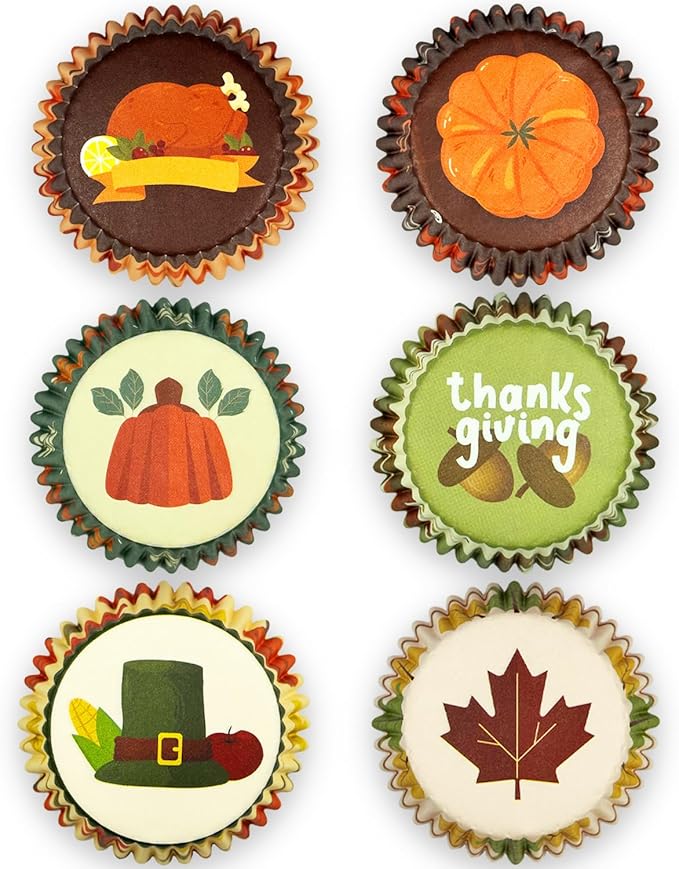 Qiqee Thanksgiving Day Standard Cupcake Liners 300-Count Food Grade Gradient Design Papers Baking Cups Wrappers (Standard Size)