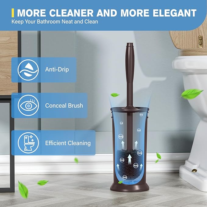 UPTRONIC Toilet Brush, 2 PCS Aluminum Alloy Toilet Brush and Holder Set with Extra Long Handle Durable Bristles Toilet Bowl Brush and Covered Holder for Toilet Scrubber for Bathroom Cleaning