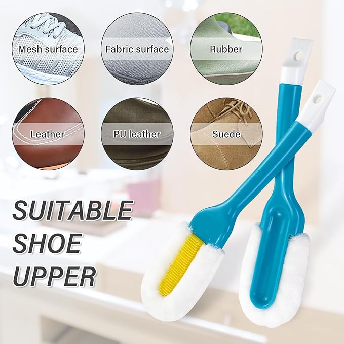 Andiker Professional Cleaning Shoe Brush, Multifunctional Long Handle Shoe Brush Cleaner, Hangable Soft Bristle Shoes Cleaning Brush (Blue)