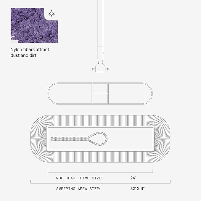 Tidy Tools 24 Inch Purple Commercial Dust Mop & Floor Sweeper with Extendable Handle – Mop for Hardwood, Tile, and Concrete Floor Cleaning