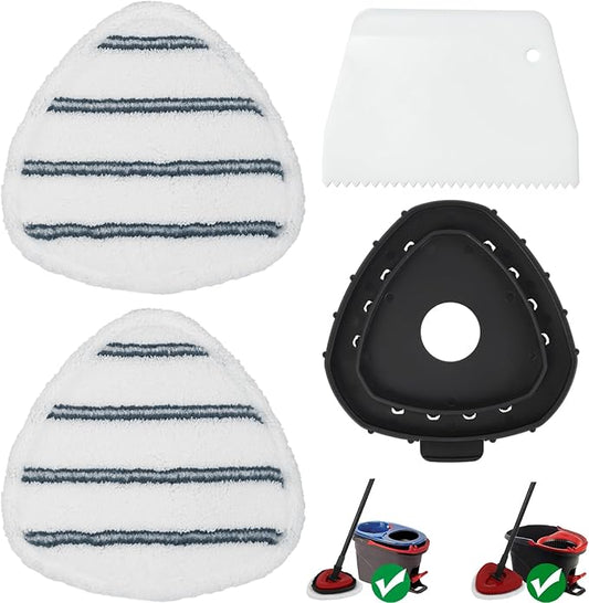 Triangule Flat Mop Replacement Pads, Spin Mop Pad Replacement, 2 Pack Mop Refill Pads, 1 Mop Base and 1 Scraper for Cleaning Floor, Wall, Ceiling, Easy to Replace