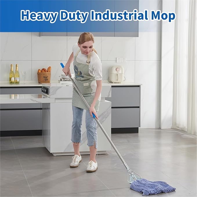 Midoneat Heavy Duty Loop End String Mop, 67Inch Stainless Steel Handle, Commercial Industrial Grade Mop for Floor Cleaning, 2 Packs
