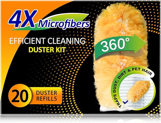 Heavy Duty Multi Surface 360°Heavy Duty 20 Duster Refills & 1 Handle, Compatible with Swiffer Dusters，Disposable Dusters for Cleaning