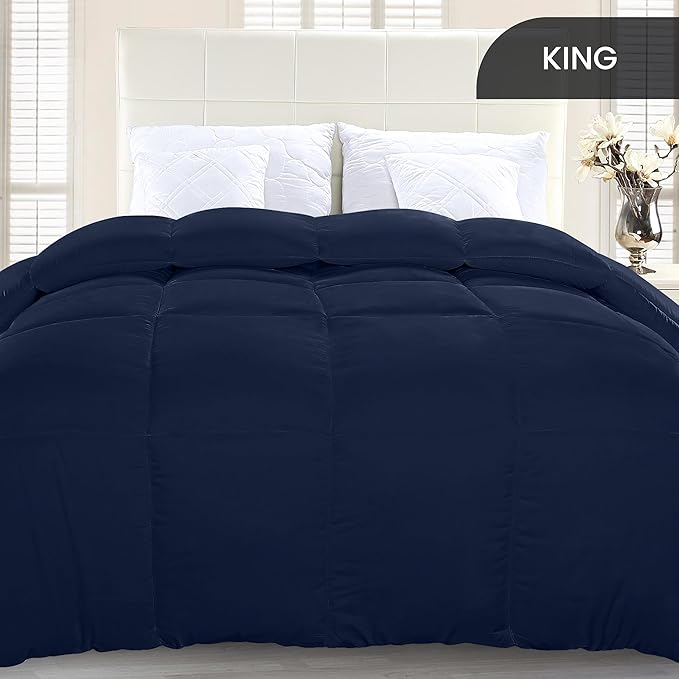Utopia Bedding Comforter Duvet Insert, Quilted Comforter with Corner Tabs, Box Stitched Down Alternative Comforters King Size (Navy)