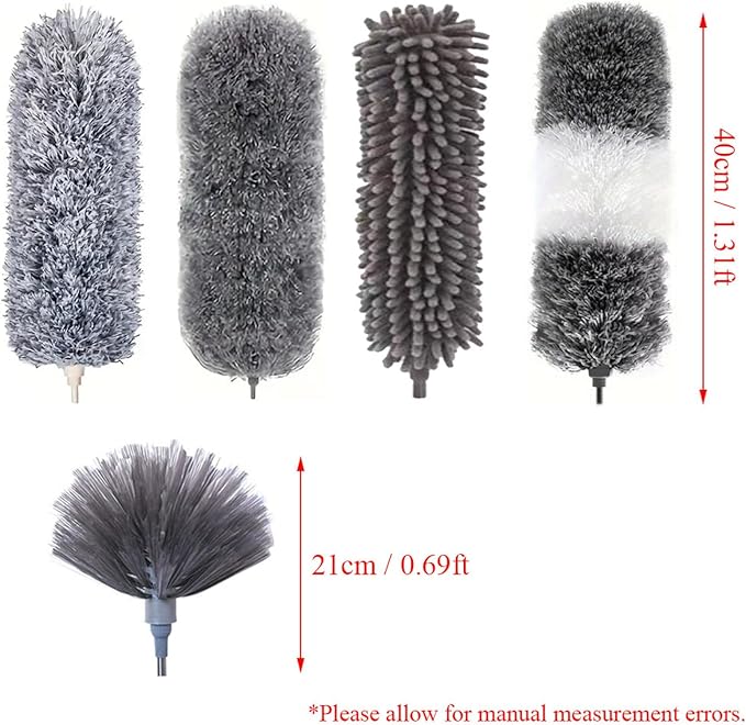 TopHomer Fiber Feather Duster with Stainless Steel Extendable Pole, Ceiling Fan Cleaner for Cobwebs High Ceiling Fan, Interior Roof, Wet & Dry Use (Model C)