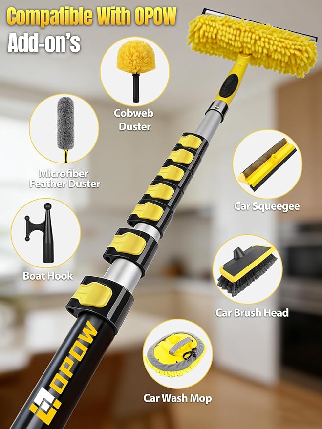 Opow 7-30 FT Telescopic Extension Pole, Multi-Purpose Aluminum Alloy Telescoping Rod with Universal Twist-on Metal Tip Flip-Lock Design, for Painting Cobweb Dusting, Window Cleaning, Christmas Lights