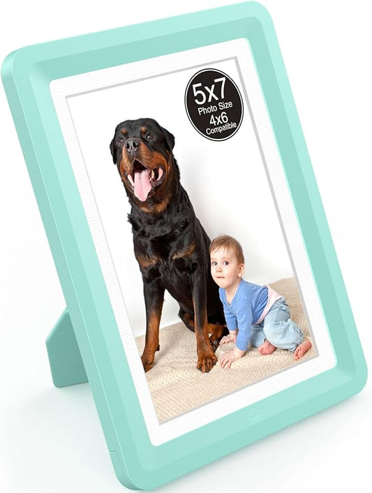 1-Pack 5x7 Picture Frame or 4x6 with Mat – Shatterproof Plastic Photo Frame for Family, Nursery, and Playroom, Wall & Tabletop Picture Frames for Home, Office, Safe & Lightweight Design in Light Green