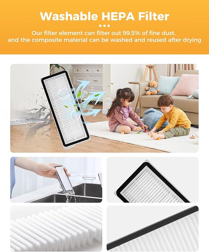 Yivy QV35A 29PCS Replacement for Roborock QV 35A/QV 35S/QR 598/QR 798 Robot Vacuum Cleaner.2 Main Brushes 6 Dust Bags 4 HEPA Filters 6 Side Brushes 8 Mop Pads 1 Tank Brush 1 Brush 1 Screwdriver