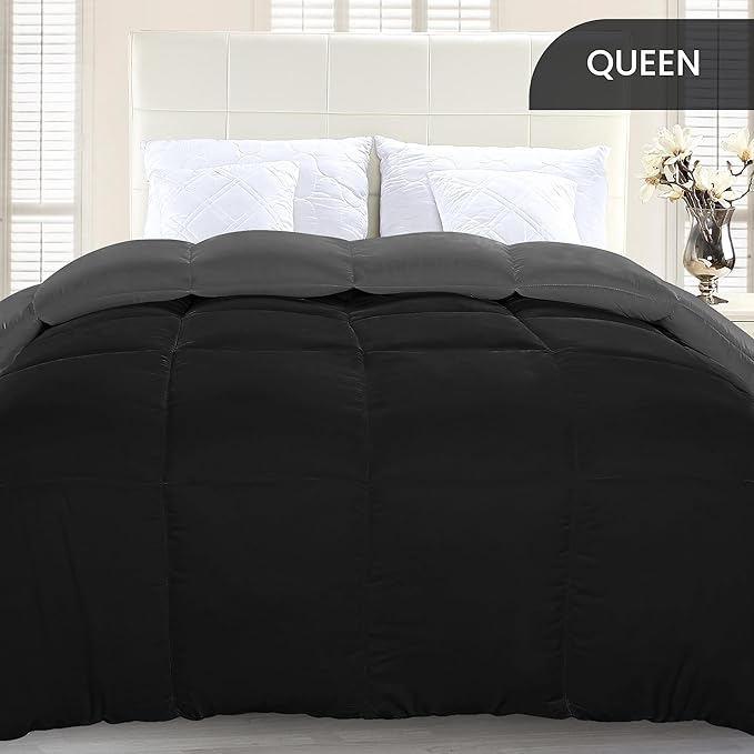 Utopia Bedding Comforter Duvet Insert, Quilted Comforter with Corner Tabs, Box Stitched Down Alternative Comforters Queen Size (Black/Grey)