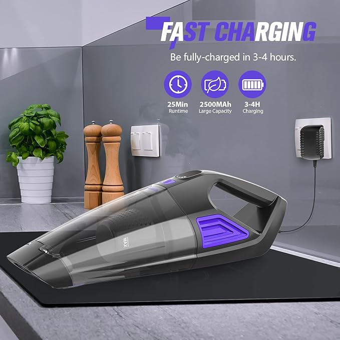 ATONEP Handheld Vacuum Cordless Cleaner,Powerful Portable and Dust Buster Hand Vcauum Rechargeable with Large-Capacity Battery for CarPetOfficeHome (Purple)