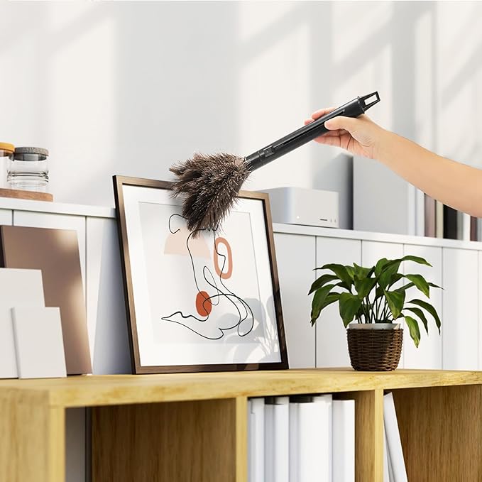 Goaste 2 Pack Ostrich Feather Duster, 10 Inch Fluffy Natural Feather Duster, Soft-Feather Mopping with Plastic Handle, Extensible Ostrich Feather Cleaning Supplies for Keyboard, Home, Car, Office