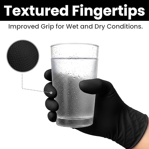 Nitrile-Vinyl Blended Disposable Gloves, Powder-Free & Non-Latex Gloves, 1000, Protective Gloves for Medical Exams, Cooking & Household Cleaning, 4 Mil Thick Non-Sterile Secure Grip Black, X-Large