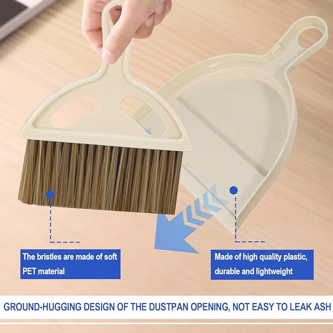 BSMstone Mini Broom and Dustpan Set Hand Broom with Dustpan Portable Housekeeping Cleaning Tools for Desk,Counter,Sofa,Kitchen,Office,Nest (Off White)