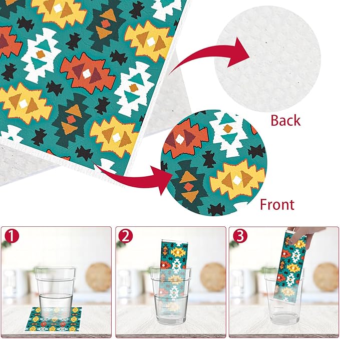 Native American Swedish Dishcloths for Kitchen - 6PCS Aztec Swedish Cloths for Washing Dishes, Native American Style Reusable Dish Towels, Southwestern Tribal Washable Cleaning Sponge Gifts