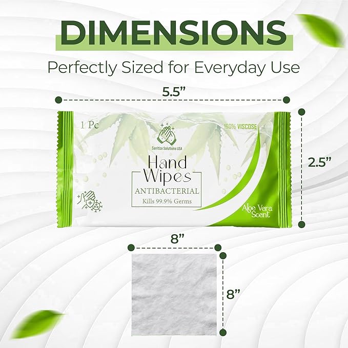 100 Individually Wrapped Hand Wipes – Aloe Vera Scent – 2 Convenient 50-Count Boxes | 100% Viscose, Eco-Friendly | Travel-Ready, Moisturizing