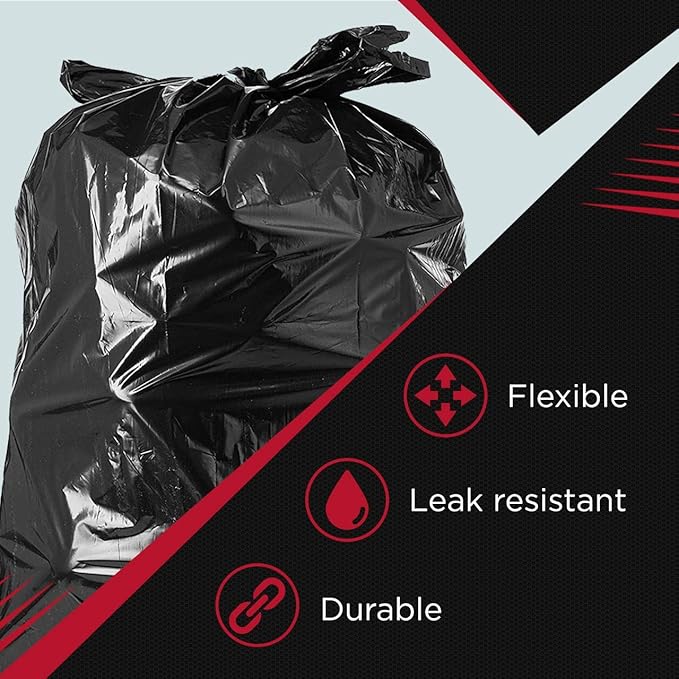 Tasker Contractor Garbage Bags 55 Gallon Heavy Duty 3 Mil (32 Count w/Ties) 60 Gal Contractor Bags 3 Mil. 55 Gallon Heavy Duty X-Large Black Trash Bags 50 Gal,