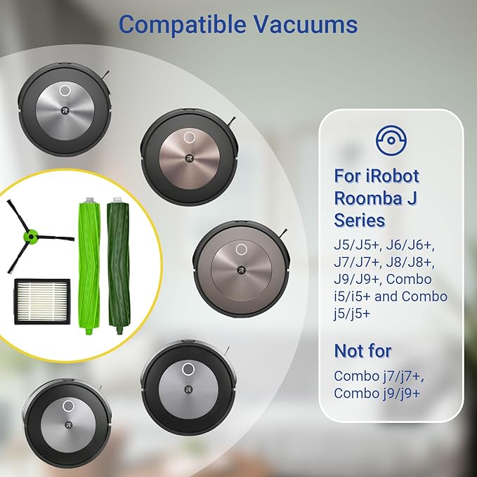 J Series Replacement Parts Accessories for iRobot Roomba J5 J5+ J6 J6+ J7 J7+ J8 J8+ J9 J9+ Robotic Vacuum Cleaner Attachment Kit, 1 Main Brush, 5 Black Side Brush, 5 Filter (Not for Combo j7+/j9+)