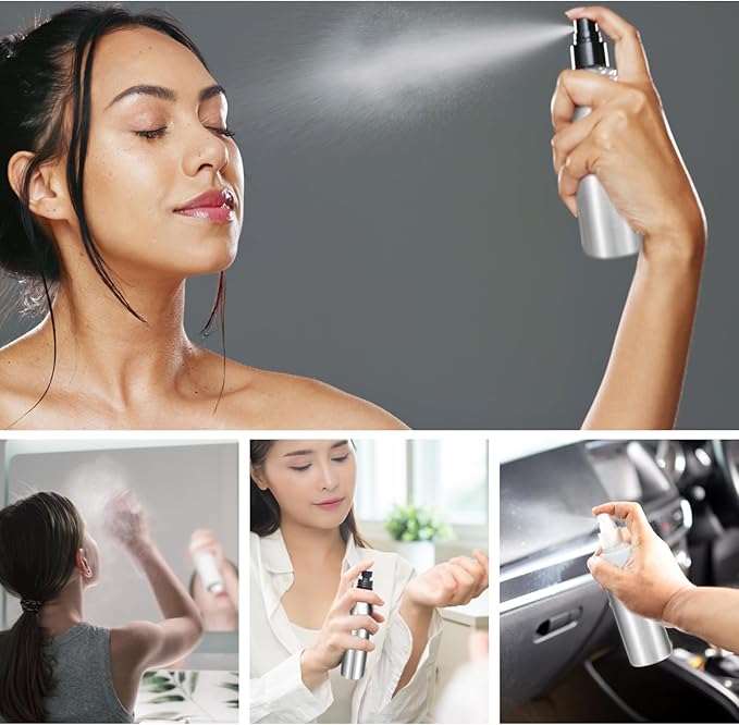 HARFINGTON Aluminum Fine Mist Spray Bottles 30ml/1oz Metal Small Liquid Alcohol Refillable Travel Container with White Plastic Nozzle Cap for Perfume Skincare Cosmetic Storage Bottle