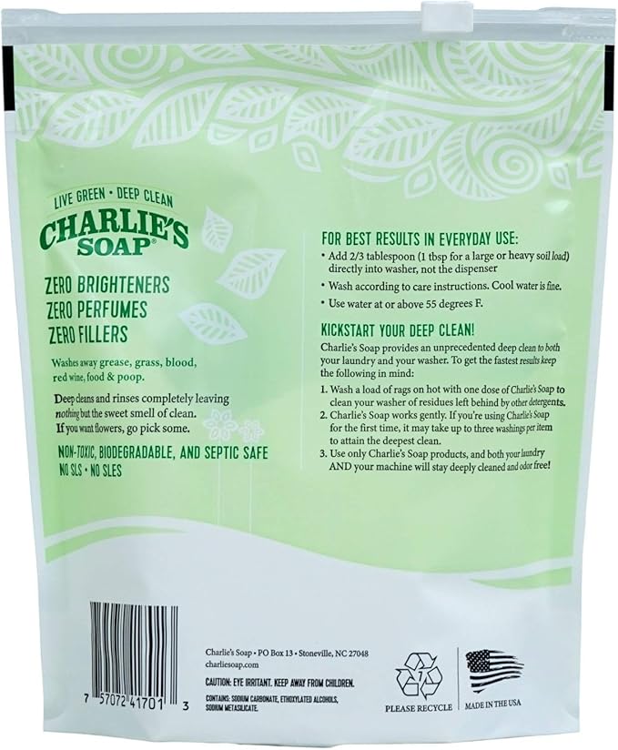 Charlie’s Soap Laundry Powder (100 Loads, 3 Pack) Hypoallergenic Deep Cleaning Washing Powder Detergent – Eco-Friendly, Safe, and Effective