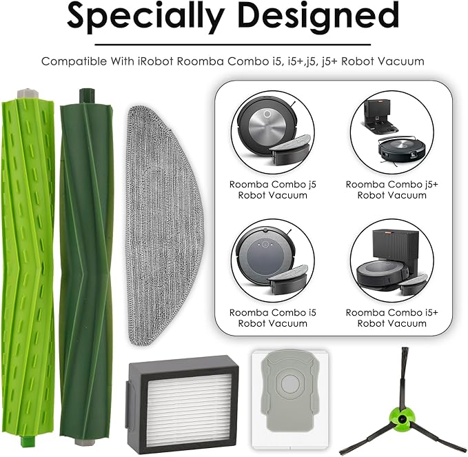 (20 Pack) Combo i5+ Replacement Parts Accessories for iRobot Roomba Combo i5, Combo j5, Combo j5+ Robot Vacuum, Dual Roller Brushes, 6 Side Brushes, 5 HEPA Filters, 4 Dust Bags, 3 Mop Pads
