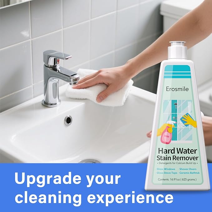 EROSMILE Hard Water Stain Remover, Shower Glass & Shower Door Cleaner, Removes Calcium Build Up for Toilet Bowl & All Household Cleaner -16.91oz