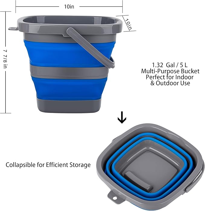 3 Pack Collapsible Bucket with 1.32 Gallon (5L) Each, Small Plastic Bucket for Sand or Beach, Portable Water Tub for Cleaning, Fishing Water Pail
