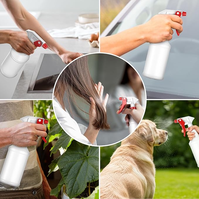 LiBa Spray Bottles (4 Pack,16 Oz), Refillable Empty Spray Bottles for Cleaning Solutions, Hair Spray, Watering Plants, Superior Flex Nozzles, Mist Sprayer, Bleach/Vinegar/Rubbing Alcohol Safe