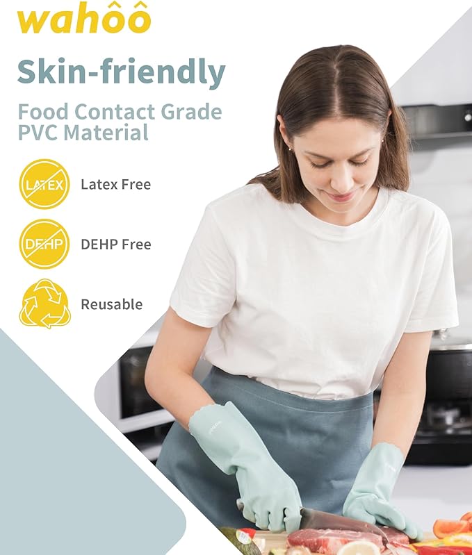 LANON wahoo Skin-Friendly Cleaning Gloves, Unlined Dishwashing Rubber Gloves, Kitchen, Non-Slip, Surf Spray, Small