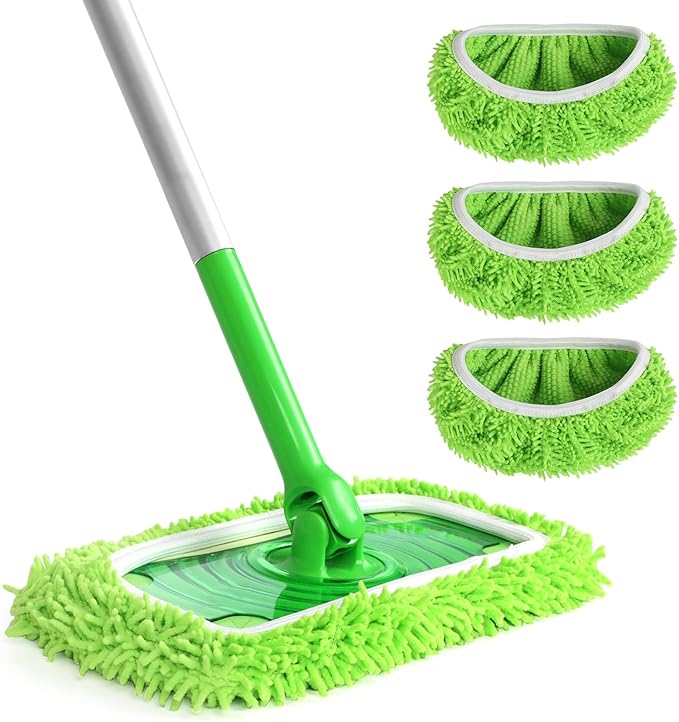 Reusable 100% Coral Fleece Mop Pads Compatible with Swiffer Sweeper, Wet and Dry Flat mop Cover, 3 Pack Washable Pads for Surface/Hardwood Floor Cleaning (Mop is Not Included)