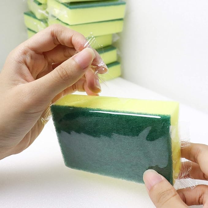 Sadocom 36 Pack Dishwashing Sponge Individually Wrapped, Non Scratch Scrub Sponges Scouring Pad for Household Cleaning, Sink, Pots, Pans, Kitchen,Hotel,Car.