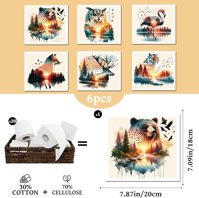Animal Forest Swedish Dishcloths for Kitchen, 6 Pcs Animal Bear Tiger Fox Pattern Swedish Dish Cloths, Reusable Absorbent Dish Towels for Kitchen Cooking Farmhouse Home Decoration Housewarming Gifts