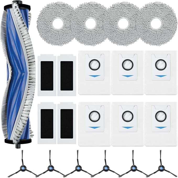 21 Pack T30S Replacement Parts for ECOVACS DEEBOT T30S, T30S AI, T30S Pro, T30S Care Robot Vacuum Accessories Kit, 1 Main Brushes, 4 HEPA Filters, 4 Mop Cloth Pads, 6 Dust Bags, 6 Side Brushes