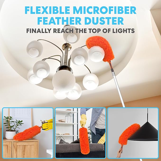 Simpli-Magic 20 Foot High Ceiling Duster Kits with 5-12ft Heavy Duty Extension Pole, High Reach Duster for Cleaning,Microfiber Feather Duster,Cobweb Duster,Ceiling Fan Duster,Window Squeegee & Cleaner