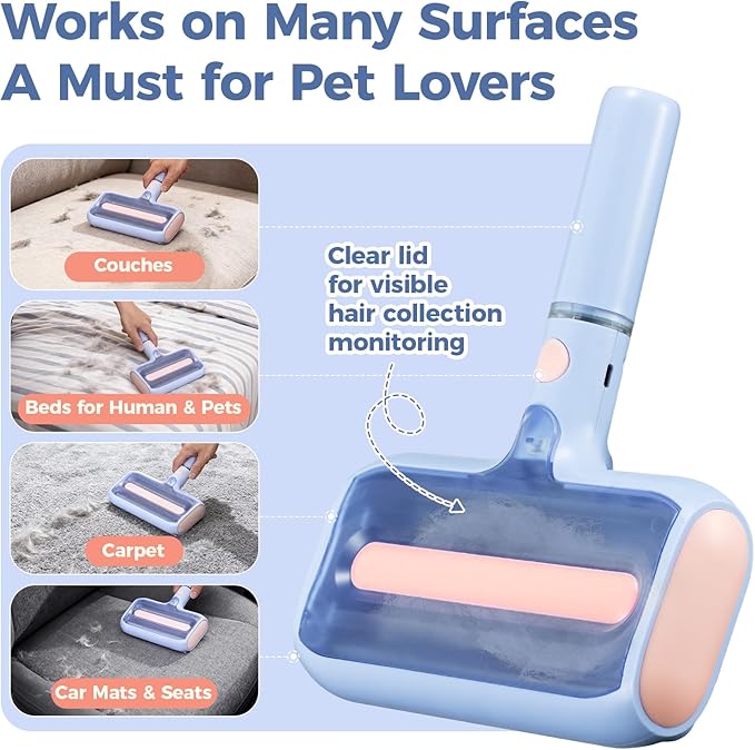 Pet Hair Remover, Pet Hair Removal Tool, Reusable Lint Roller with Double Roller,Cat and Dog Hair Remover for Furniture, Couch, Carpet, Car, Dual Trapping compartments with Spray Function