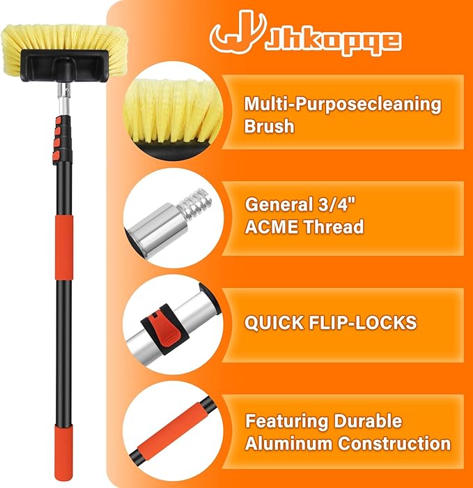 Jhkopqe 12FT Car Wash Brush with Extension Pole - Telescoping Long Handle Cleaning Tool with Non-Scratch Soft Bristles - Heavy Duty Aluminum Pole for RV, Truck, Boat, Solar Panels & High Windows