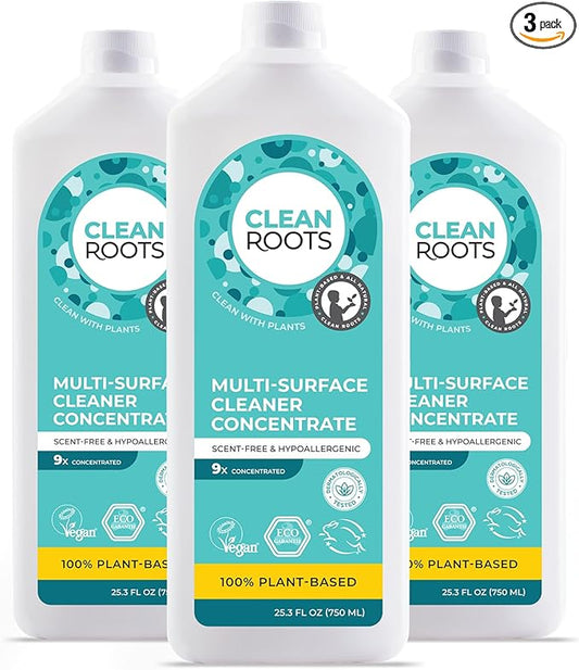 Multi-Surface Cleaner Concentrate – EcoGarantie Certified, 100% Plant-Based Formula, Made with Organic Ingredients, Scent-Free & Hypoallergenic – 25.3 fl oz (750 mL), Pack of 3
