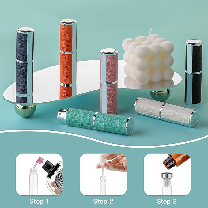 2PCS Perfume Atomizer, 8ML Leather Empty Cologne Sprayer, Mini Perfume Spray Bottle for Travel (White, Green)