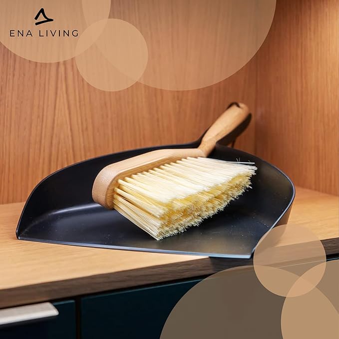 ENA Living Bamboo Dust Pan & Brush Set, Portable Dustpan & Brush, Perfect For Household Cleaning, Sturdy & Effective Dust Pan, Bamboo Sweeping Brush - Standard