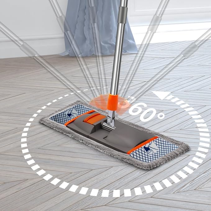 57-inch Fiber Flat mop with 4 Floor mops with Washable Pads, Suitable for Multiple Surfaces and Designed specifically for Floor Cleaning. Features an Extra-Long Telescopic Handle for deep Cleaning
