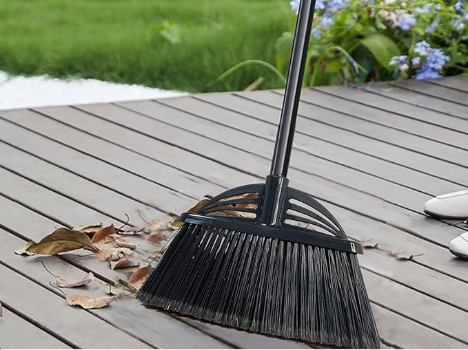 Xifando Four-Section Rod Long-Handled Broom,Heavy-Duty Broom, Angle Broom for Outdoor/Indoor（Black+Orange）