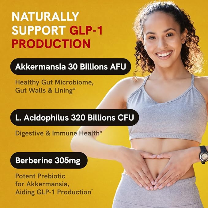 Akkermansia Muciniphila Probiotics 320 Billion CFU| GLP-1 Probiotic and Prebiotic | Akkermansia Probiotics for gut health | Inulin Prebiotic Fiber Capsules Astaxanthin & Berberine & Chromium 240 count