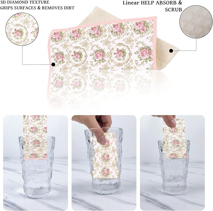 Pink Floral Swedish Dishcloths for Kitchen, 6 Pack Reusable Flower Swedish Dish Cloths, Absorbent Fast Drying Sponge Paper Towels for Cooking Cleaning Home Decoration Housewarming Gifts