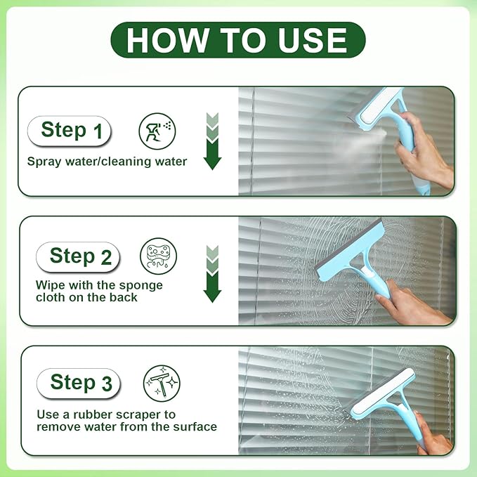 FZHZVVZPY 3 in 1 Window Cleaning Scraper, Window Squeegee with Sprayer, Window Cleaning Scraper for Windows, Walls, Car Windshields, Bathrooms, Kitchens, All-Purpose Window Cleaner Tool (Blue)