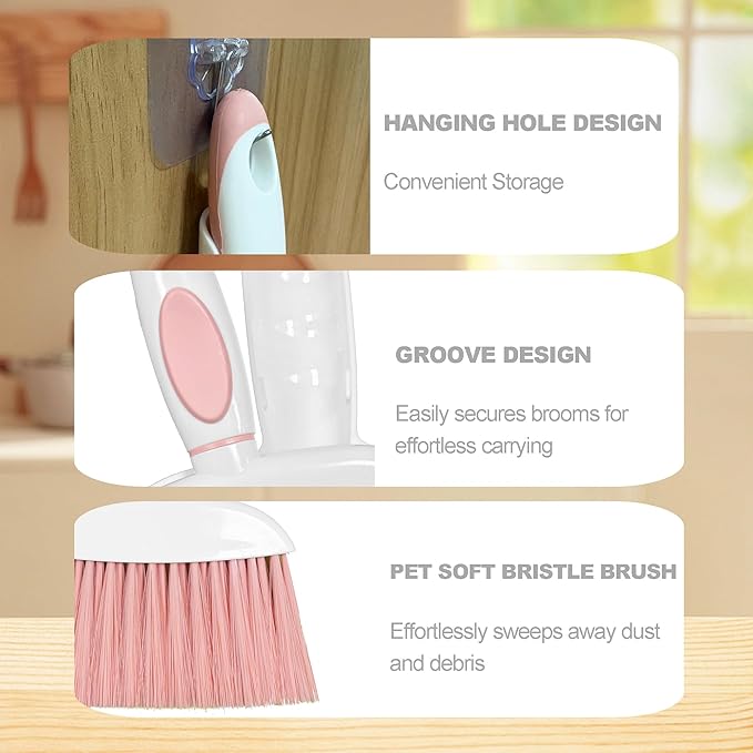 NBGYTECH Mini Broom and Dustpan Set Small Broom with Dustpan Combo Set Portable Cleaning Tools for Home Office RV Learning Camping (White+Green)